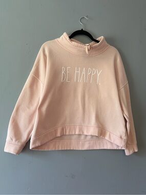 Rae Dunn Pale Blush "Be Happy." Pullover Sweatshirt